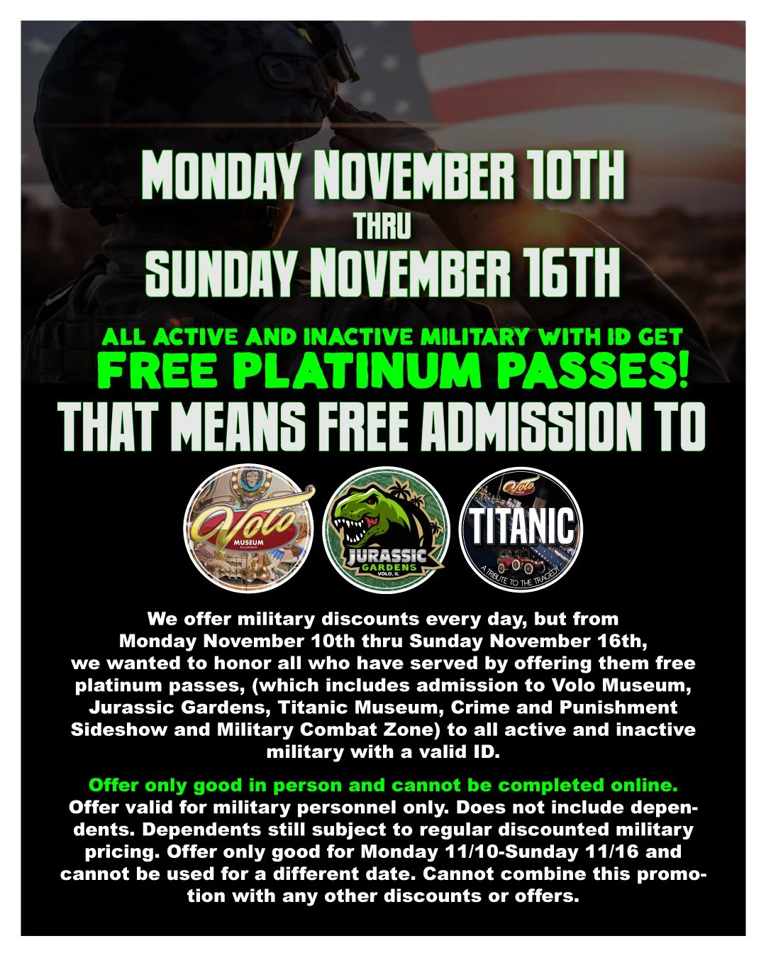 Volo museum free military admission tickets