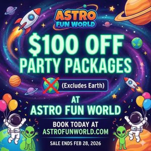 Astro Fun World Aurora Party Discount Coupon