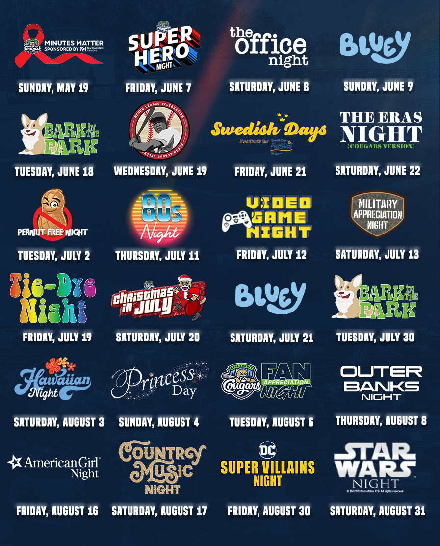 Kane County Cougars Theme Nights Schedule