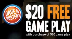 Receive 20 In Free Game Play At Dave Busters With The Purchase Of Or Reload Valid All 5 Chicago Area Locations Only