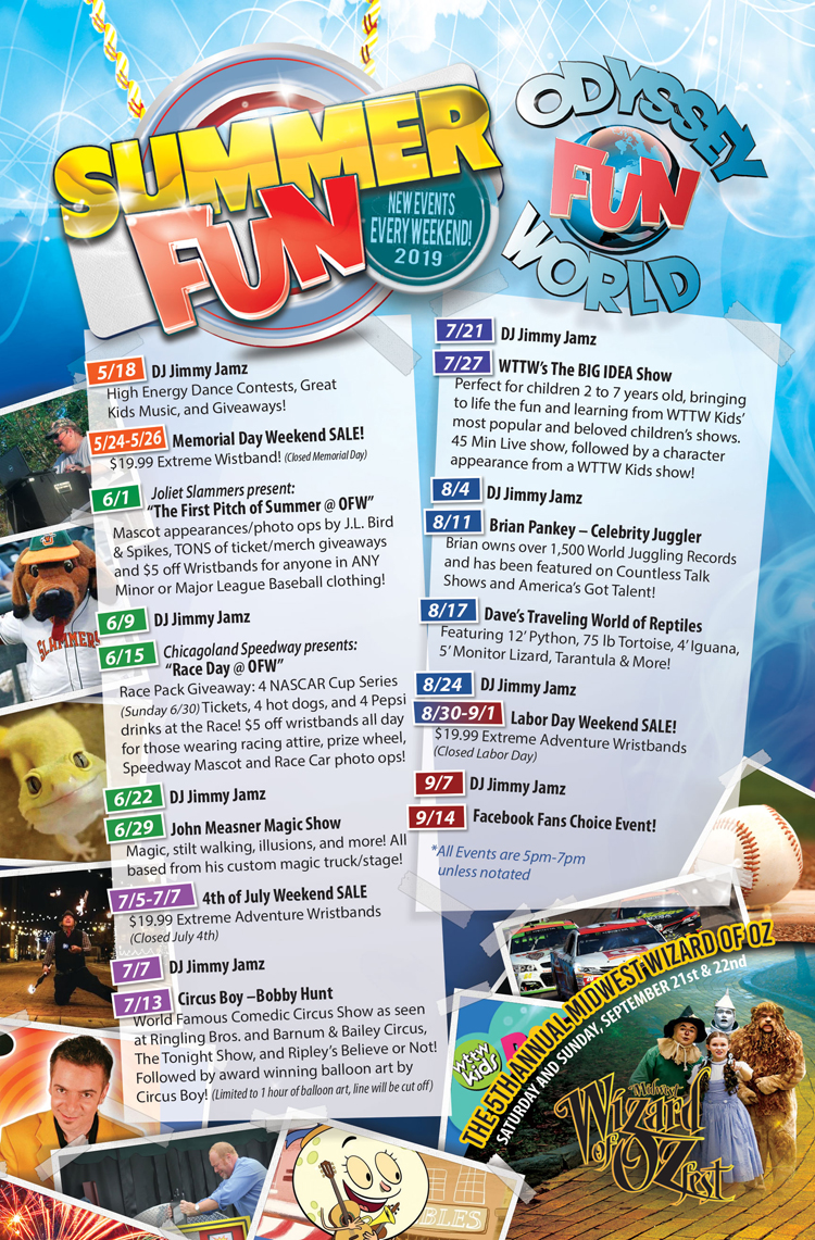 Fun 2019 summer events every weekend at odyssey fun world tinley park